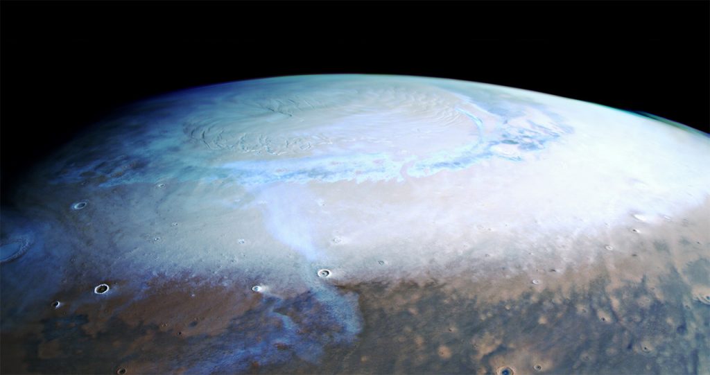 Du pôle Nord au pôle sud de Mars par la sonde Mars Express