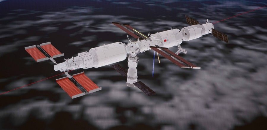 Image simulée montrant que le module laboratoire Wentian s'est amarré au port avant du module central Tianhe. [Photo/Xinhua]