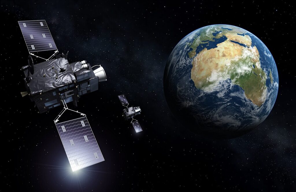 Vue d’artiste des satellites MTG-I et MTG-S en orbite autour de la Terre