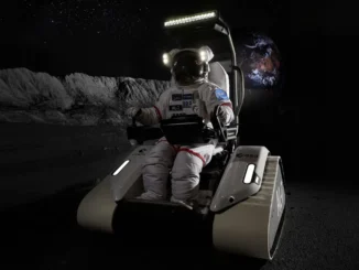 ALTA LUNA, véhicule lunaire de Venturi Space avec un astronaute sur la Lune