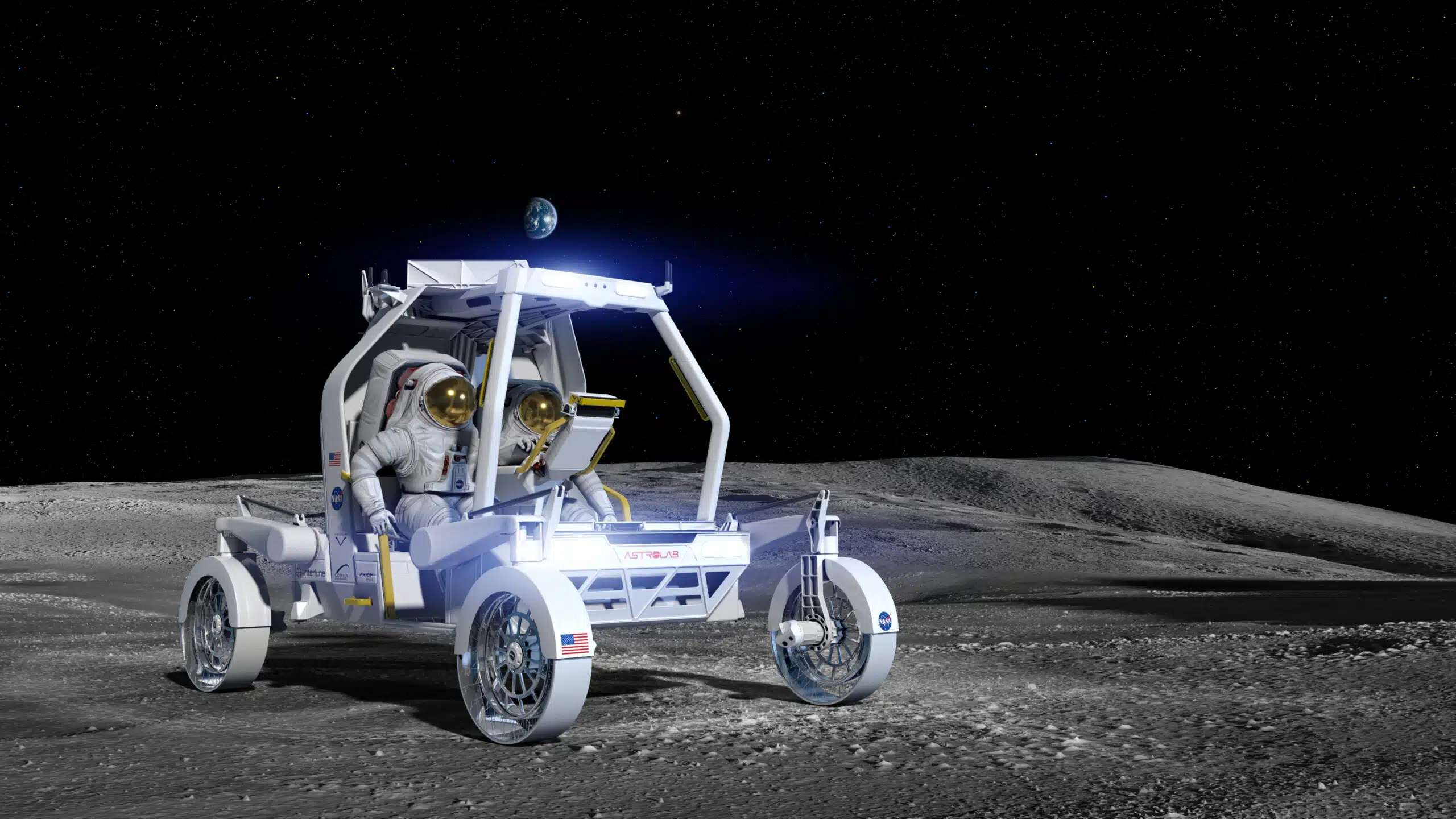 CLV-1 de Venturi Astrolab avec deux astronautes à la surface de la Lune